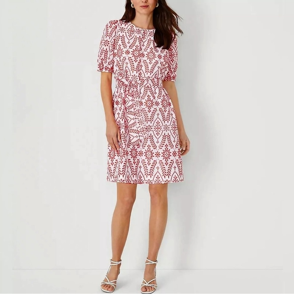 NWT Red Eyelet Belted Dress ANN TAYLOR Medium